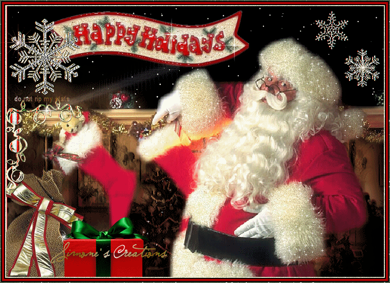 Новогодние открытки. Восхитительная анимированная новогодняя открытка с добрым Санта-Клаусом, который пробрался в дом через камин и раскладывает подарки под ёлку. Всё на этой новогодней открытке сверкает и искрится, и настраивает на новогодний лад. Счастливого Вам Нового года!