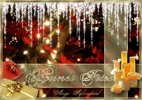 Новогодние открытки. Роскошнейшая анимированная новогодняя открытка, в которой нет ничего лишнего. Прекрасные сосульки, полностью сделанные из анимированных блестящих белых звёздочек, просто восхищают, а семь мерцающих свечей дополняют картину. Новогодняя открытка выполнена в виде новогоднего подарка, перевязанного красивой золотистой ленточкой, а в углу лежит гора подарков. 