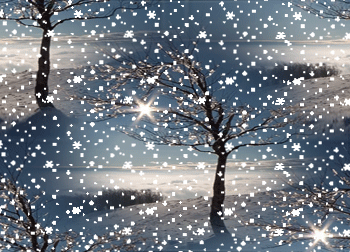 Новогодние открытки. Падает снег, мерцают на деревьях искорки - зима красивая и открытка понравится тем, кто ценит зимнюю природу.