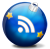 Новогодняя RSS:  синий с золотыми звёздочками  ёлочный шар со знаком RSS  