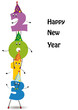 2013 написано по вертикале разноцветными цифрами в праздничных шапочках.