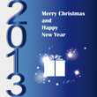 На синей подложке нарисован новогодний подарок и надпись 2013.