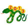 Зелёная змея с жёлтыми кружочками несущая на спине надпись 2013.