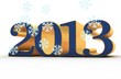 Надпись 2013, синие цифры, с коричневым ореолом. Фон белый со снежинками.