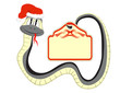 Змея серо-жёлтого цвета держит на кончике хвоста табличку