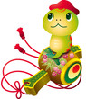 Прикольная змейка в китайской красной шапочке сидит на волынке