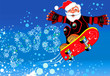 Дед Мороз несётся с горы на сноуборде оставляя за собой след 2013