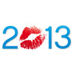 На белом фоне голубая надпись 2013, в которой 0 заменил красный отпечаток губ