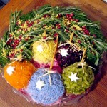 Делаем разноцветные ёлочные шары используя овощи или крашеный пищевыми красителями яичный белок